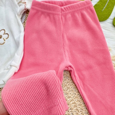 Conj. Casaco de Moletom Chic Flor e Calça Ribana em Plush - Off White e Risa